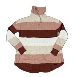 Carve Designs Rockvale Sweater Women Small Striped Pink Beige Rust Red Cowl Neck